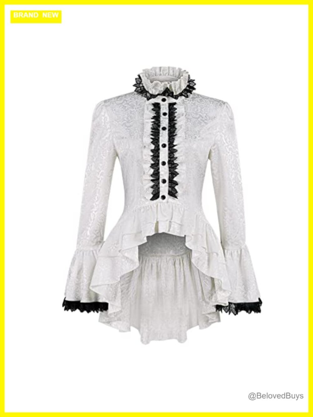 Gothic Victorian Ruffle Lace Long Sleeve High Low Blouse